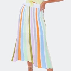 Allison New York Paneled Knit Midi Skirt Pastel Striped NWT